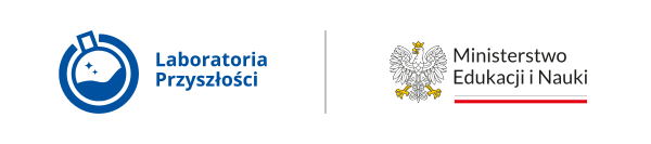 Od lewej: Logo Programu Laboratoria Przyszłości, Logo Ministerstwa Edukacji i Nauki