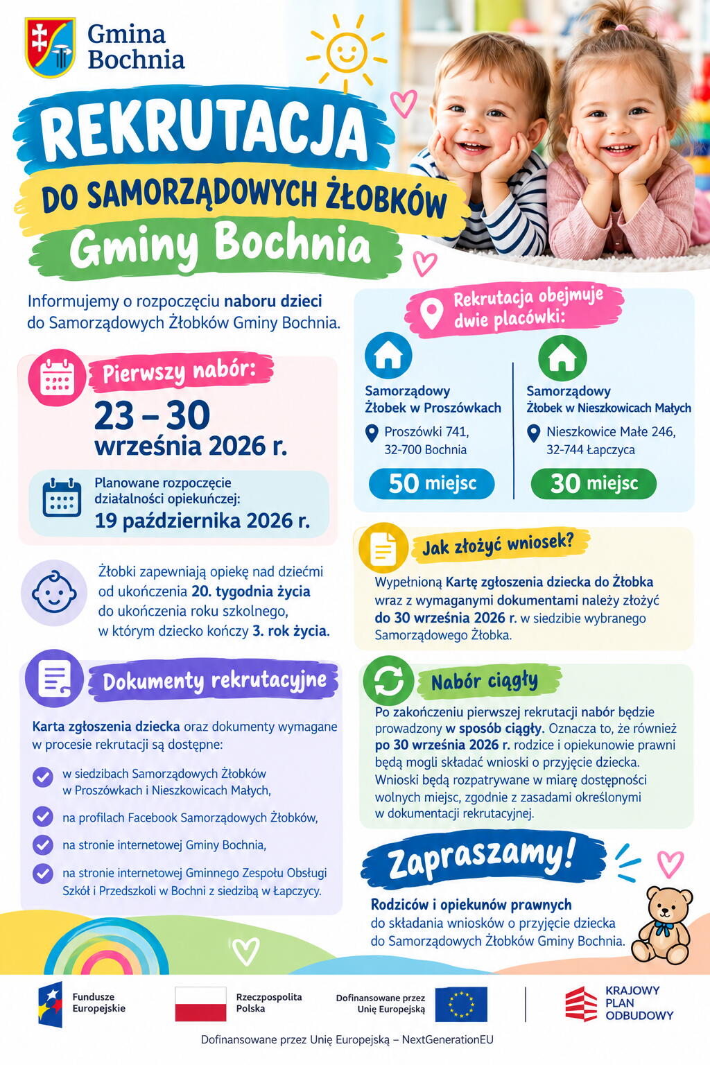 Rekrutacja do Samorządowych Żłobków Gminy Bochnia Rekrutacja do Samorządowych Żłobków Gminy Bochnia